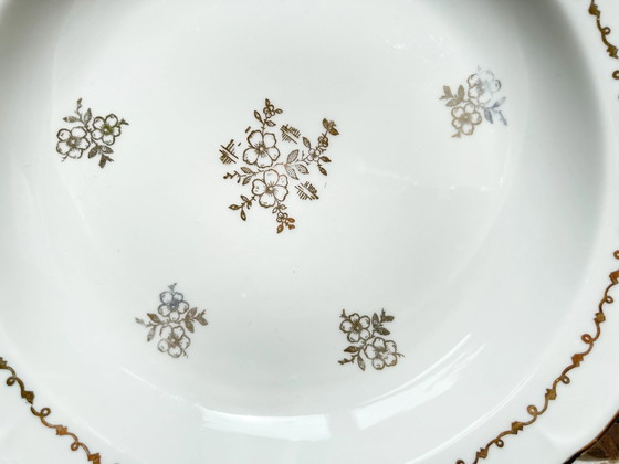 5 French Vintage Porcelain Deep Plates with Golden Flower Pattern Vierzon C.G – Crockery (photo 8 of 8)