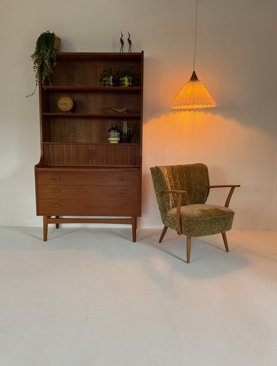 Image 1 of Vintage wood & pleated pendant lamp '60