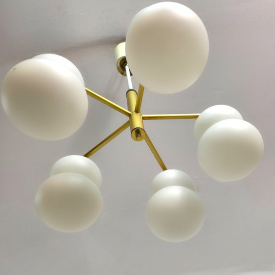 Image 1 of Mid-century lamp 1960s milk glass with brass