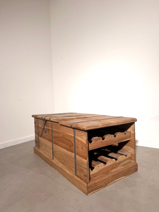 Coffre de rangement en teck avec casier à vin intégré – drankenkasten, Wood (photo 2 of 6)