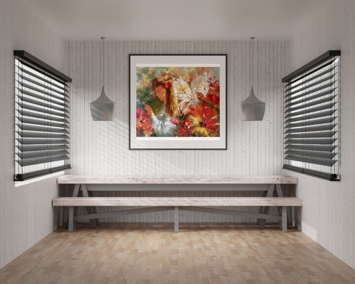 Original Oil Painting Abstract Figurative Girl Flowers Butterfly – schilderijen tekeningen, Canvas (photo 2 of 12)