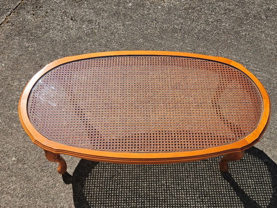 Image 1 of Big Oval Cane Glas Coffee Table From The 70s
