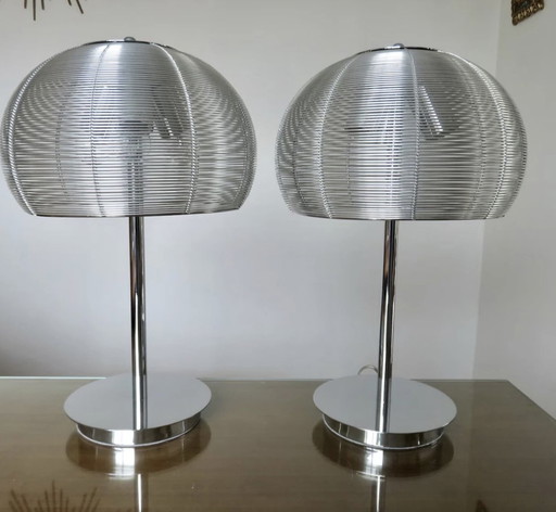 2X Large Vintage Chromed Metal "Mushroom" Lamps