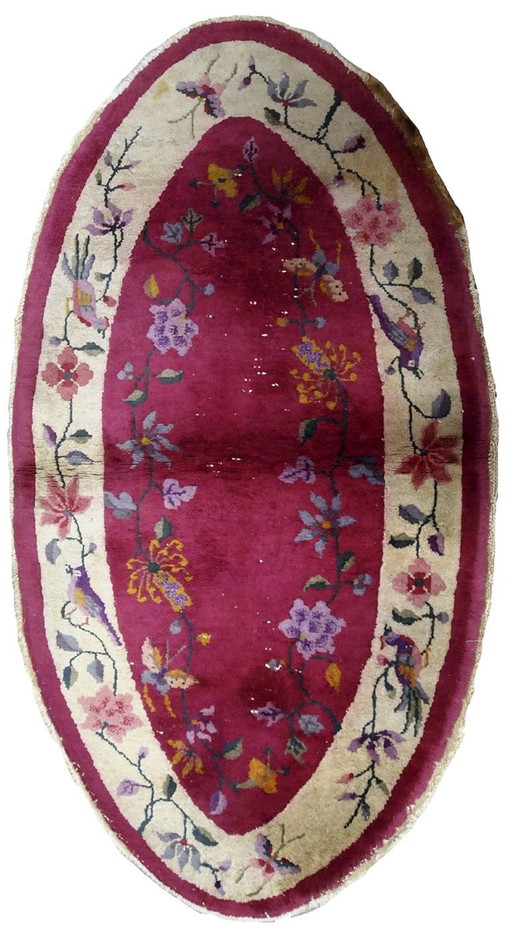 Handgemaakt antiek Chinees art deco tapijt 2,7' x 4,10' (79 cm x 147 cm) jaren 1920 -1B480