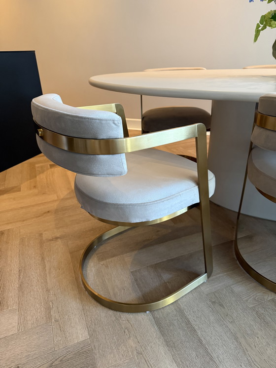 Image 1 of 8x Richmond Beige Velvet Dining Chairs