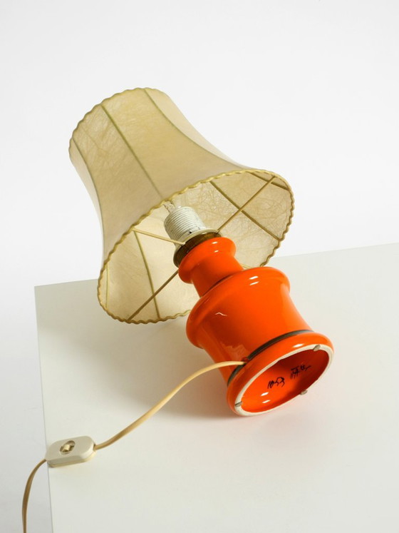 Beautiful 1960s Orange Ceramic Table Lamp With Cocoon Shade | Made in Italy (photo 18 of 20)