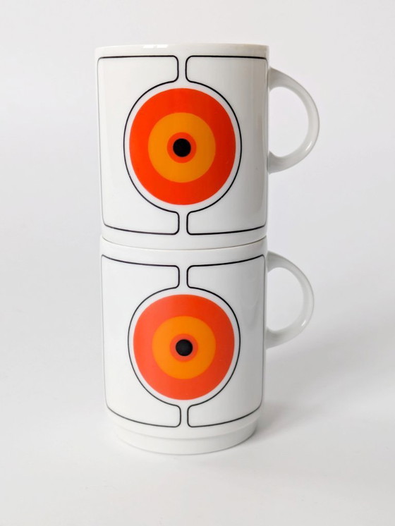 Image 1 of Vintage Thomas Germany “Eclipse” Porcelain Coffee Set, 6 pieces, 1970s Retro Orange Graphic Design