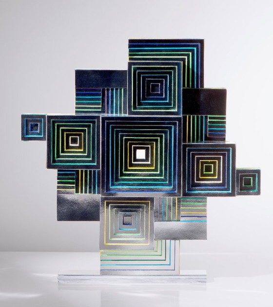 Image 1 of Papiercollage auf Schaumstoffplatte / Mayablau 2025