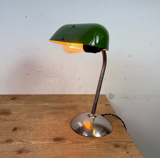 Image 1 of Vintage Green Enamel Bankers Table Lamp, 1950s