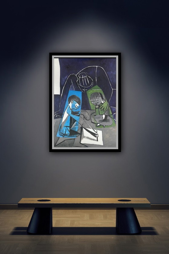 Image 1 of Pablo Picasso: "Claude disegna Francoise e Paloma, 1954". Stampato ufficialmente in Francia, Eredità Picasso, Parigi 2