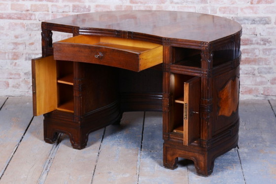 Restored Cubistic Writing Desk, Oak, Walnut, Revived Polish, Czech, 1910s – Metal, Wood (photo 18 of 21)