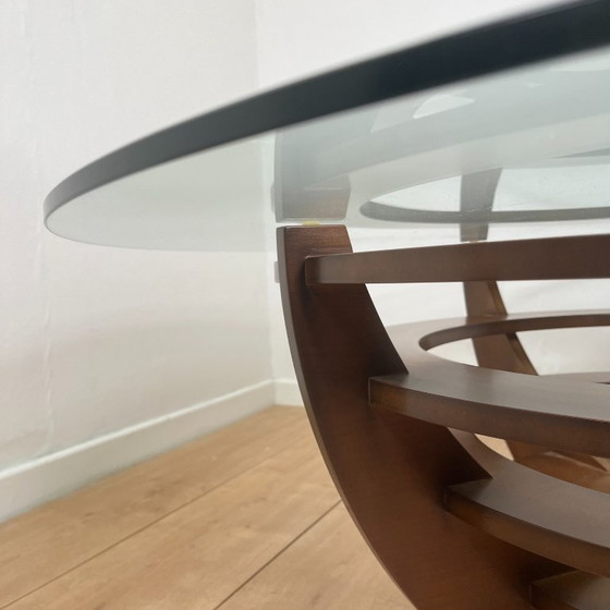 Image 1 of Skulpturaler Couchtisch mit konzentrischen Ringen, Glas und Holz, um 1985