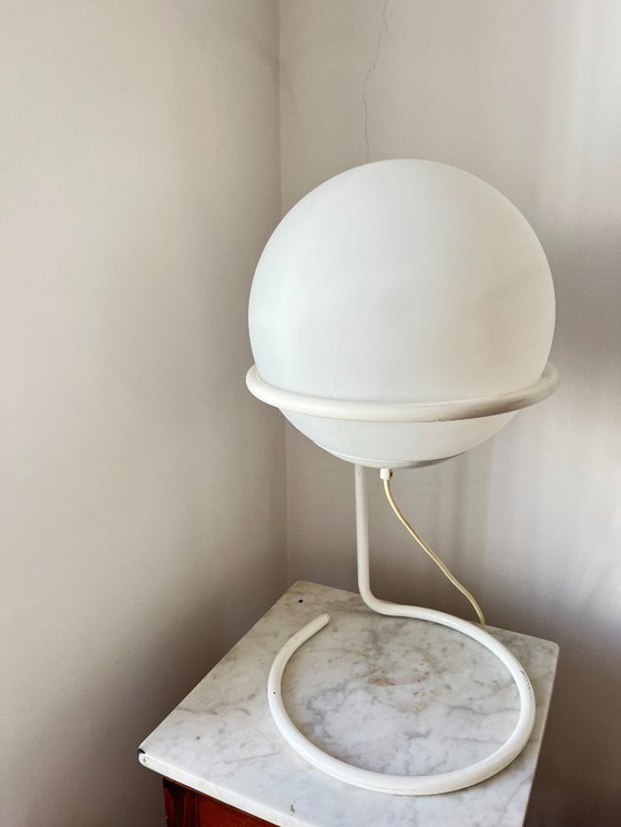 Image 1 of Postmodern Table Lamp by Glashütte Limburg – White Glass Globe, Minimalist Design, 1970s Germany