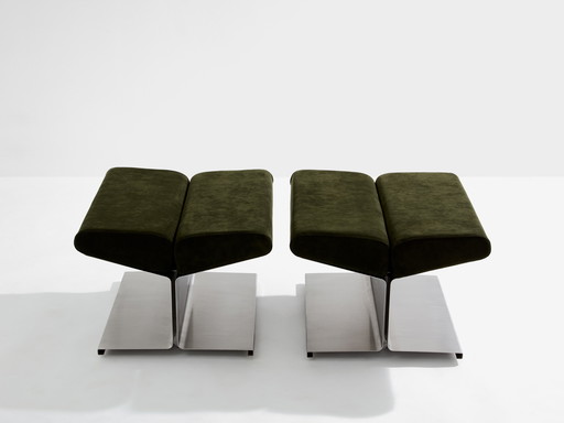 Paul Geoffroy for Uginox stainless steel alcantara ottomans 1975