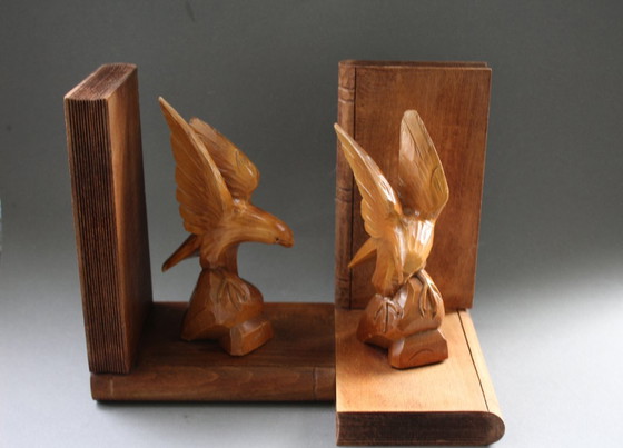 Image 1 of Art Deco bookends, eagle hand-carved from wood