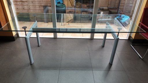 Glass dining table metal base Cassina LC 6 Le Corbusier