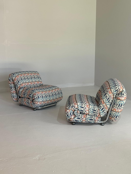 Funky Italiaanse verchroomde set loungestoelen