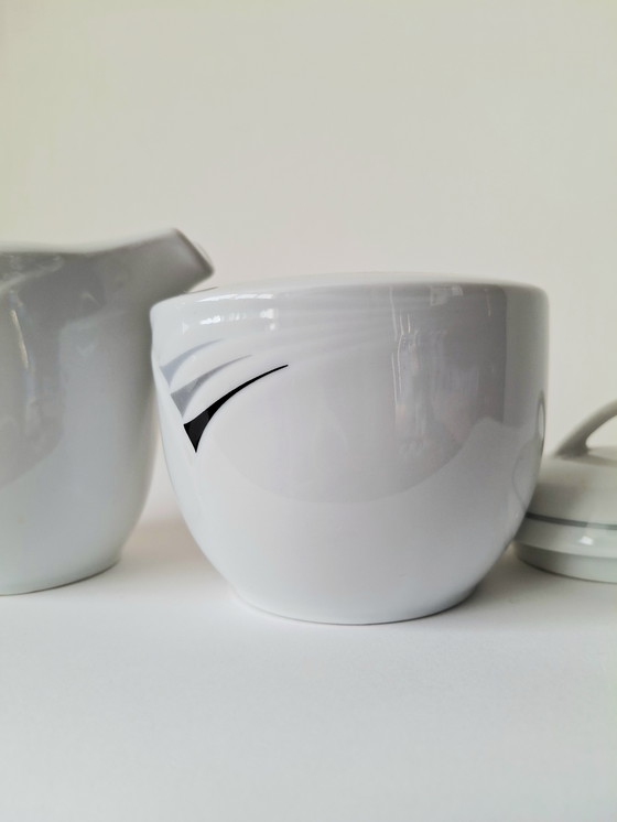 Image 1 of Winterling Rösslau Sugar & Cream Set | Unique Retro Shape | Graphic Gray/Black Decor