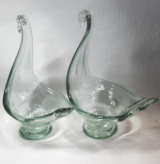 Image 1 of (W018) PAIR of large Chribská swan bowls – Josef Hospodka – 31 and 32 cm – ca. 1965