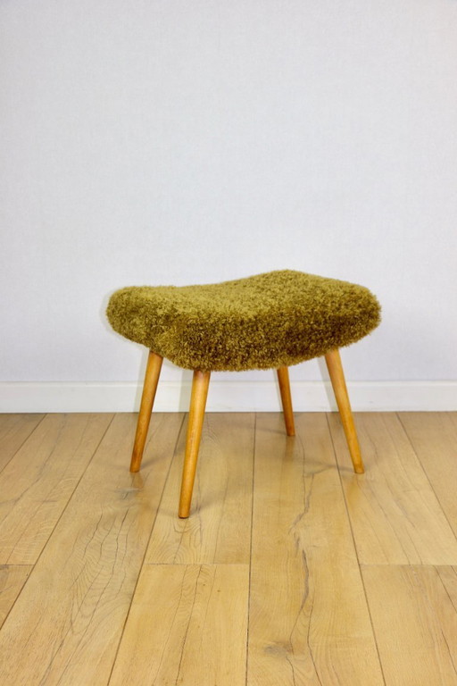 Sgabello alto con seduta color cachi / oliva / rosso - gambe in faggio