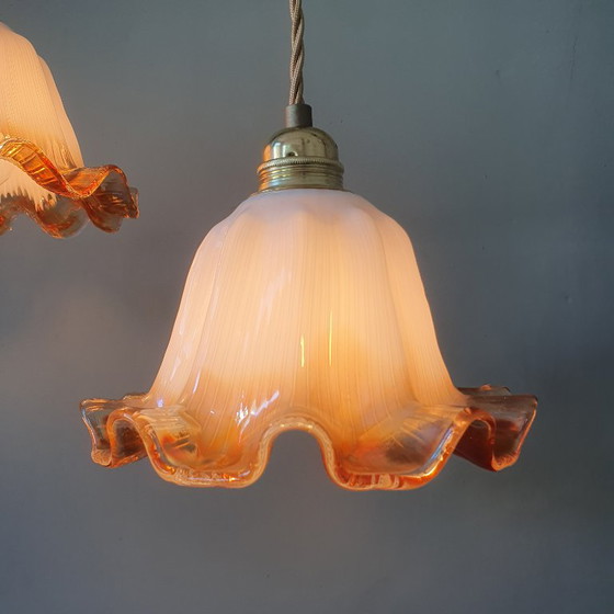 Set of Vintage Glass Pendant Lights. Floral / Flower-shaped Glass – Pendant lamps, Metal (photo 6 of 24)