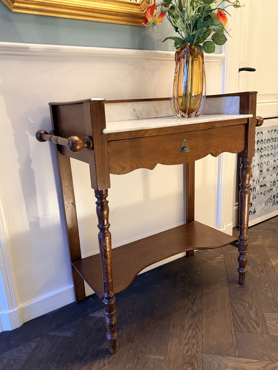 Image 1 of Antieke wastafel / Halltable met marmeren blad