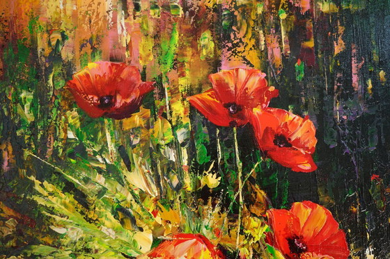 Image 1 of Red Poppies in Motion – Original Abstract Floral Oil Painting, cm