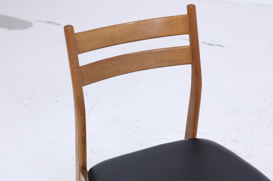 Image 1 of 2 Vintage Teak Dining Room Chairs | Mid - Century Chair 60s | Kitchen Chair Leather Cover #08-02