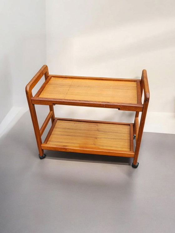 Image 1 of Mid - Century Danish teak side trolley bar trolley serving trolley with removable tray 1960s