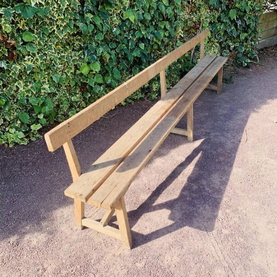 Image 1 of Ancien banc d’église en bois avec dossier -3 mètres -