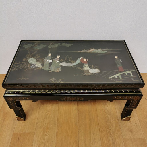 Vintage Chinese Oriental Coffee Table, Coffee Table, Table With Hard Glass Top