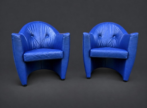 2x Leolux Carabita Poltrone in pelle blu cobalto