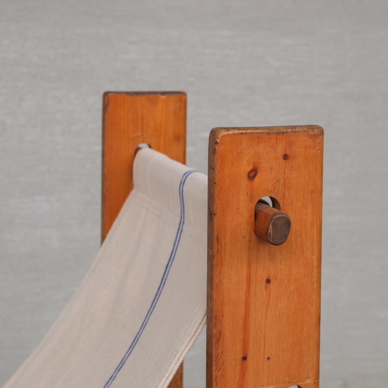 Image 1 of Poltrona a fionda spagnola in legno e tela della metà del secolo scorso