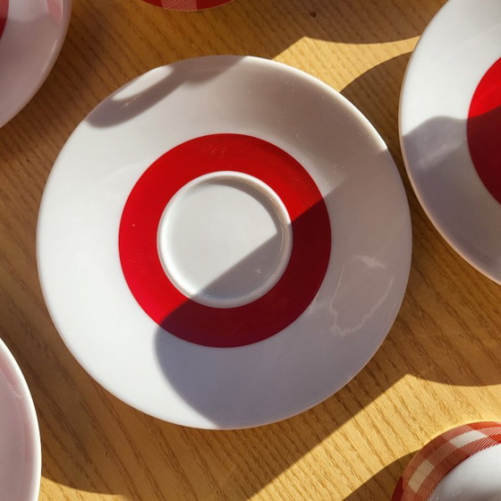 Vichy red and white checkered coffee/tea set, 1960-70, KRONESTER BAVARIA, Crockery, Porcelain, Vintage (photo 15 of 15)