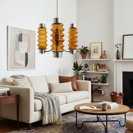 Lustre surdimensionné à plusieurs niveaux, de style moderne du milieu du siècle