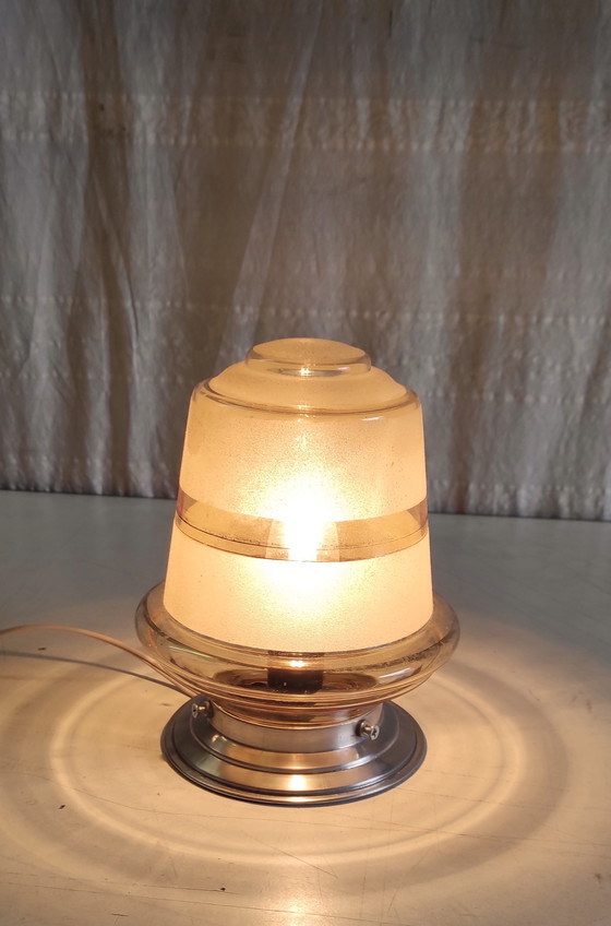 Image 1 of Lampadario vintage in vetro fumé/satinato - metà del XX secolo