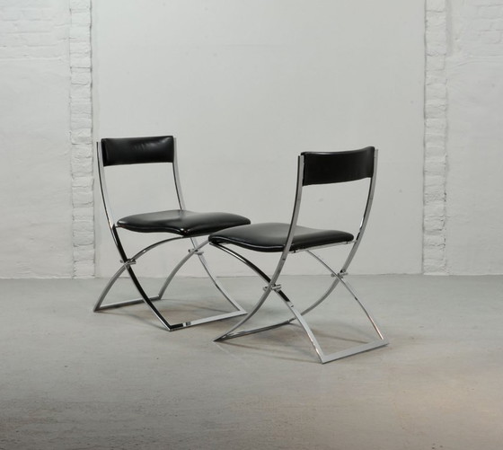 Image 1 of Superb Minimalistic Foldable Dining Chairs Designed by Marcelo Cuneo for Mobel Italia, Set of 4. Italy, 1970s.