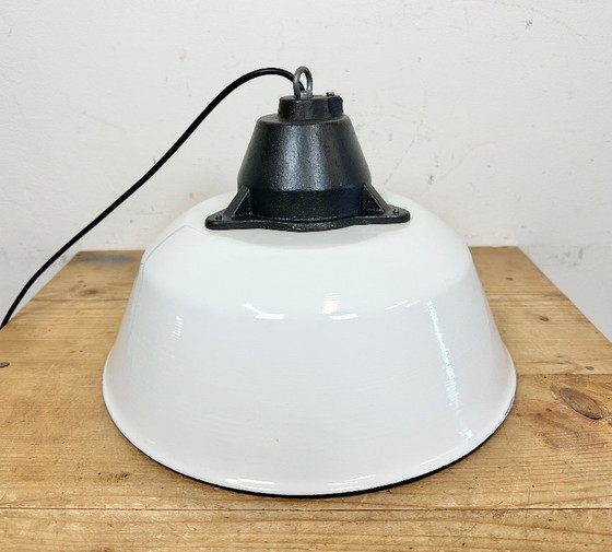 Image 1 of White Enamel and Cast Iron Industrial Pendant Light , 1960s