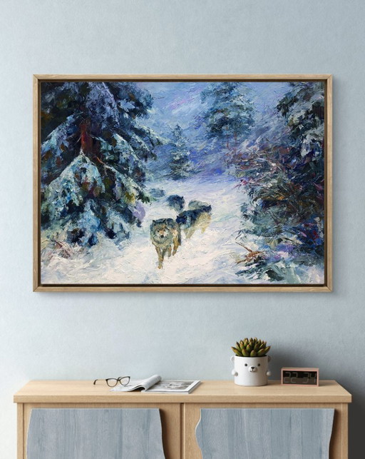Wolf Pack In The Winter Forest