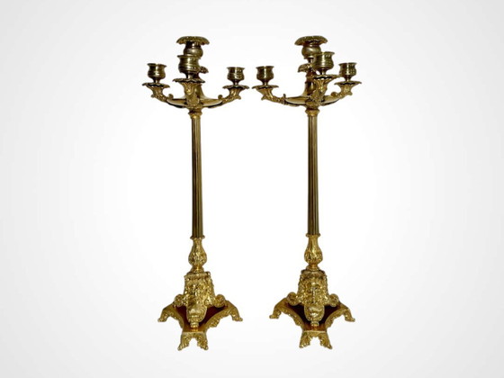 Paar Empire-Kandelaber aus vergoldeter Bronze – Antikes französisches Set aus vierflammigen Kerzenleuchtern (photo 2 of 10)