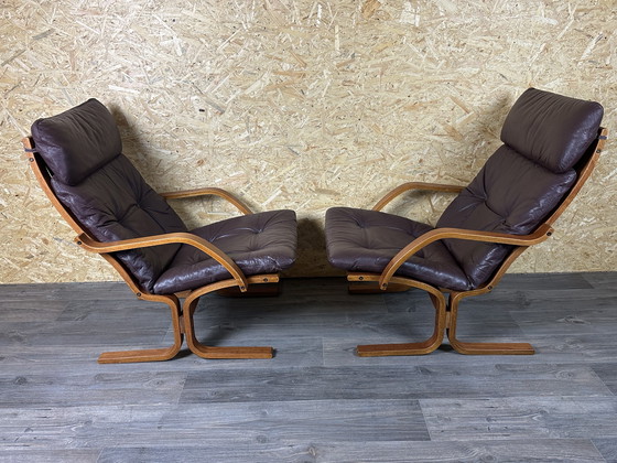 Image 1 of 2x 60s 70s Easy Chair poltrona in pelle Westnofa Norvegia Mid Century