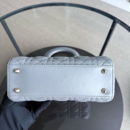 DIOR LADY SMALL - CANNAGE LAMBSKIN LIGHT GREY GRAY GOLD HARDWARE