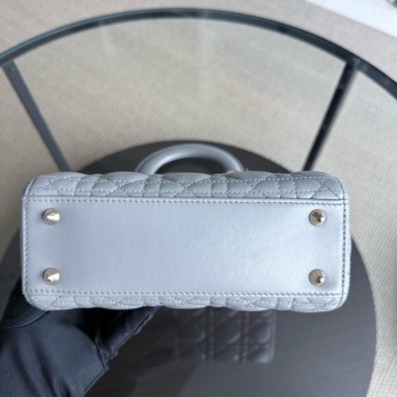 Image 1 of DIOR LADY SMALL - CANNAGE LAMBSKIN LIGHT GREY GRAY GOLD HARDWARE