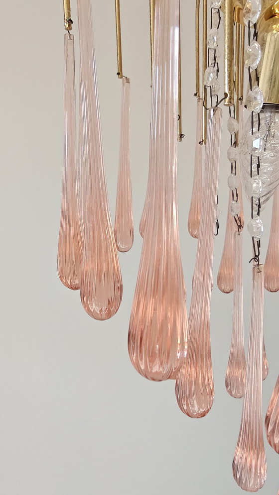 Image 1 of Vintage Roze Teardrop, Ribbelglas