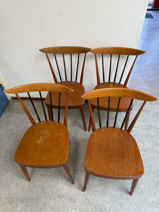 Set of 4 vintage Mid-Century spindle-back Dining chairs – approx. 1962