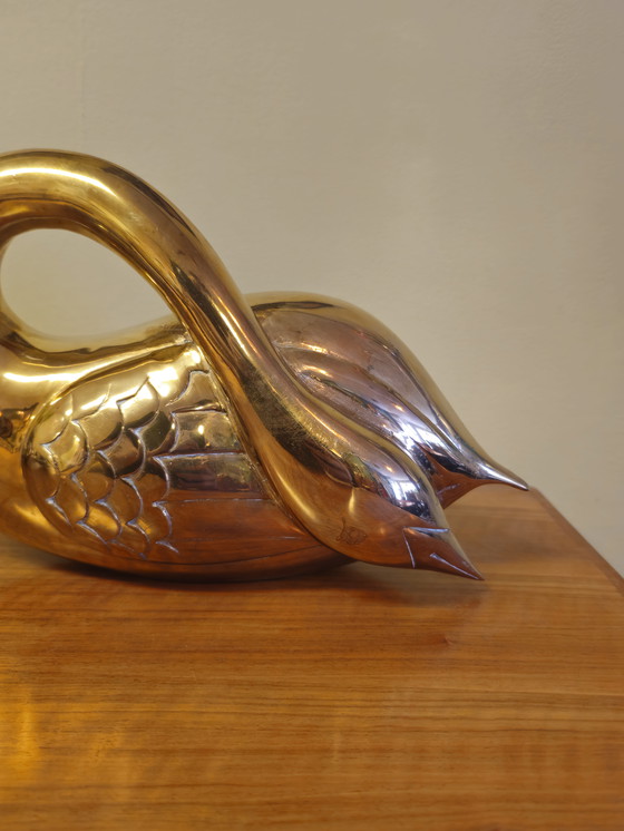 Image 1 of Vintage Zware Messing Zwanen Zwaan Vogels Beelden