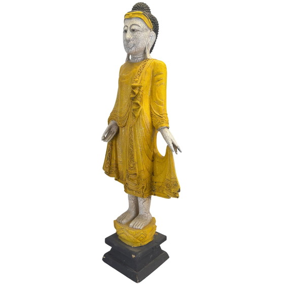 Buddha in Piedi Stile Mandalay con Finitura Craquelé (87,5 cm) del 1969 – Sculture, Wood, Mid Century Modern (photo 8 of 11)