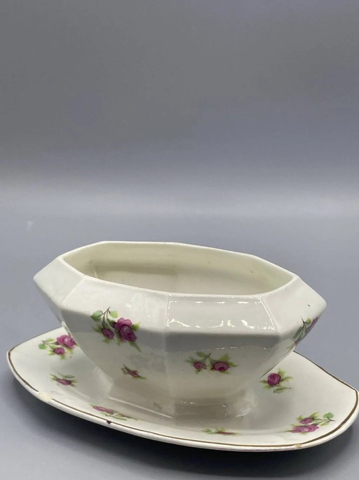 Saucière individuelle ancienne en porcelaine – Décor de roses – Tchécoslovaquie – decoratieve objecten, Gold (photo 2 of 4)
