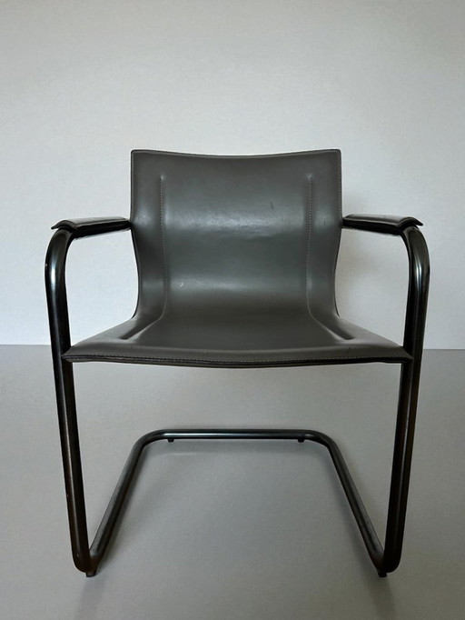 Matteo Grassi MG5 - Freischwinger aus grauem Leder - Ikonisches italienisches Design aus den 80er Jahren