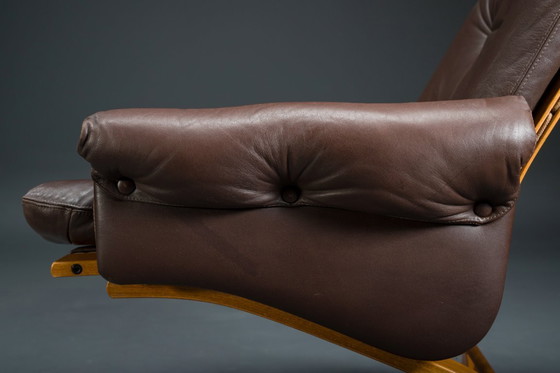 Image 1 of Set 2 bruin leren fauteuils van Elsa & Nordahl Solheim voor Rybo Rykken & Co, 1970